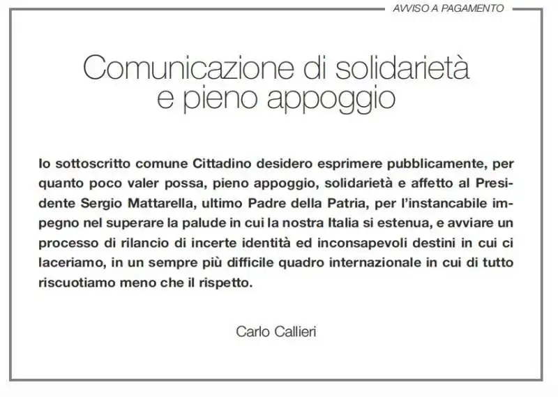 LA PAGINA DEL CORRIERE COMPRATA DA CARLO CALLIERI PRO MATTARELLA