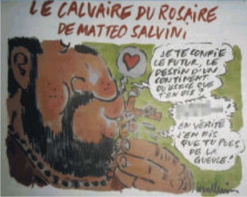 LA VIGNETTA DI CHARLIE HEBDO SU SALVINI E IL ROSARIO