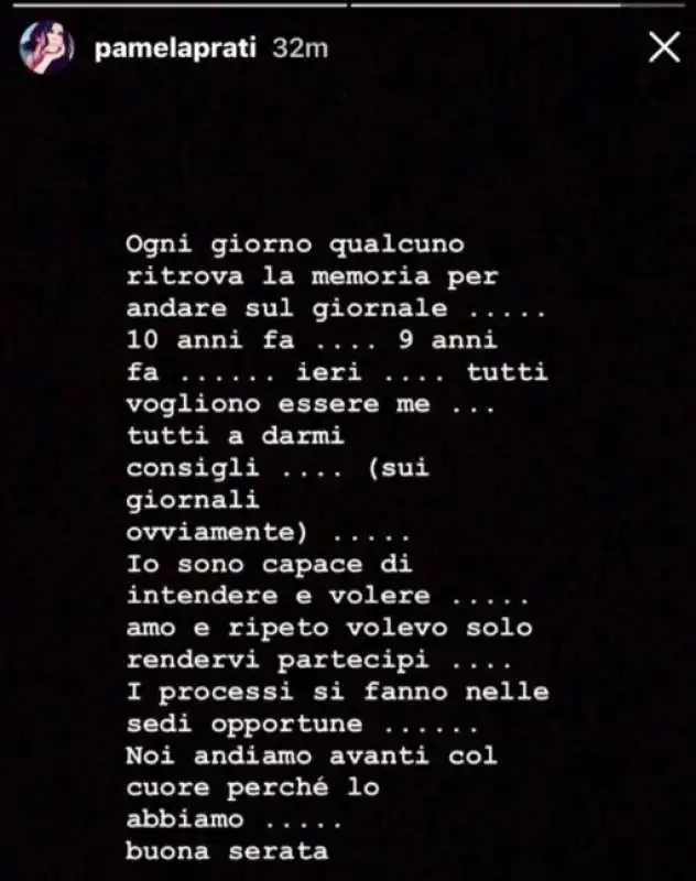 PAMELA PRATI SU INSTAGRAM DOPO LA CONFESSIONE DELLA MICHELAZZO CONTINUA A CONFERMARE TUTTO