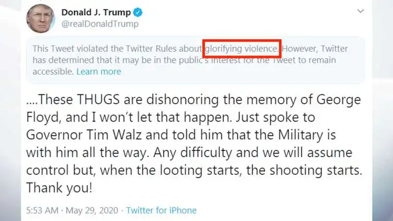 DONALD TRUMP TWEET VIOLENZA