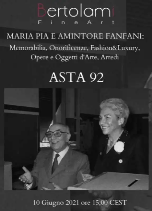 bertolami   asta memorabilia amintore e maria pia fanfani