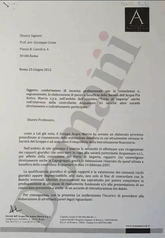 IL CONTRATTO TRA GIUSEPPE CONTE E IL GRUPPO ACQUA MARCIA DI FRANCESCO BELLAVISTA CALTAGIRONE 