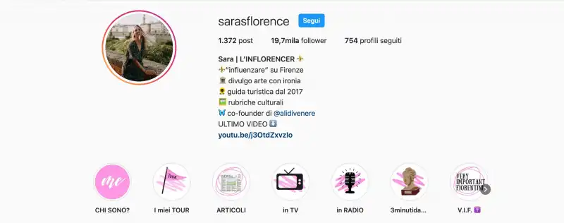 La pagina Instagram di Sara Innocenti