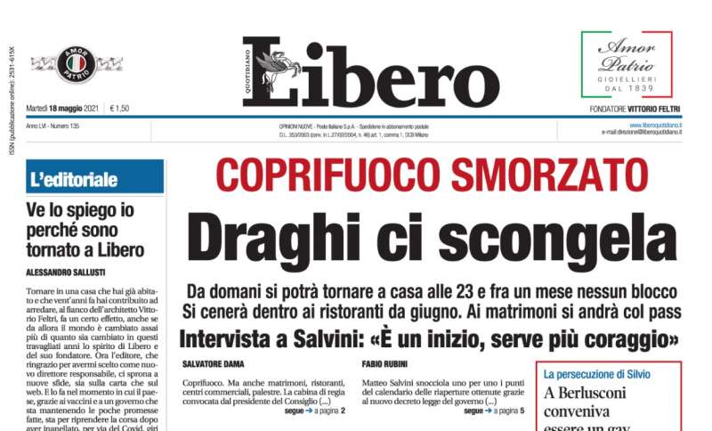 LA PRIMA PAGINA DI LIBERO NEL PRIMO GIORNO DA DIRETTORE DI SALLUSTI