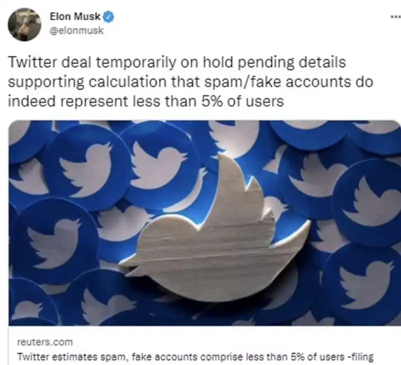 ACCORDO CON TWITTER SOSPESO - IL TWEET DI ELON MUSK 