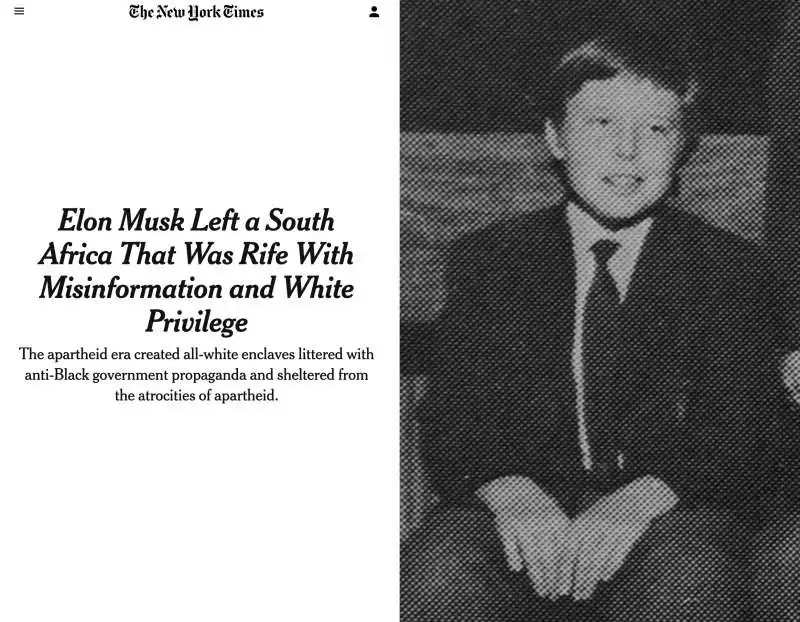 articolo del new york times sull infanzia di elon musk in sud africa 