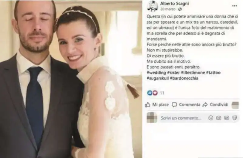 IL POST DI ALBERTO SCAGNI PER IL MATRIMONIO DELLA SORELLA ALICE 