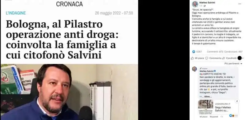 IL POST DI SALVINI SULLA NUOVA OPERAZIONE AL PILASTRO DI BOLOGNA