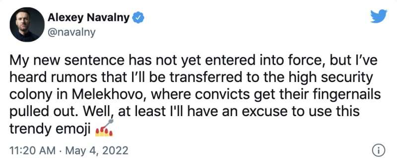 IL TWEET DI ALEXEY NAVALNY SUL TRASFERIMENTO NEL CARCERE DI MELEKHOVO