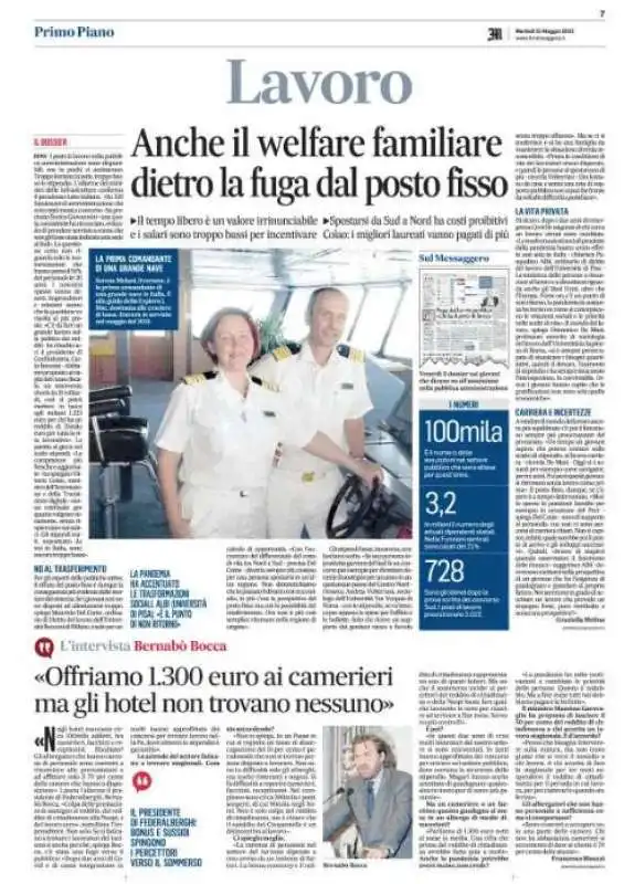 LA PAGINA DEL MESSAGGERO SULLA FUGA DAL LAVORO