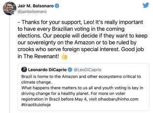 lo scambio di tweet tra leonardo dicaprio e jair bolsonaro