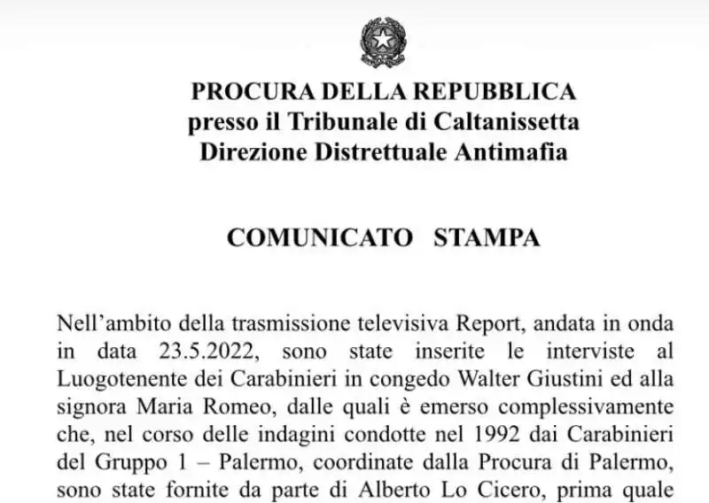 Nota della procura su perquisizioni Report