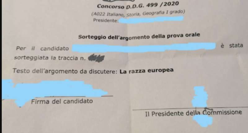 TRACCIA SULLA RAZZA EUROPEA AL CONCORSO PER SCUOLA SECONDARIA