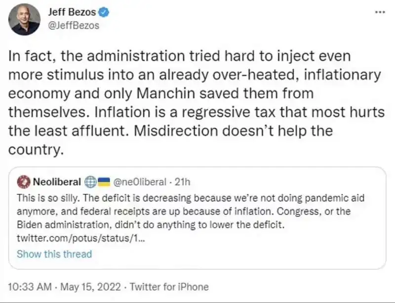 tweet di jeff bezos contro biden 