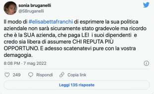 TWEET DI SONIA BRUGANELLI SUL CASO ELISABETTA FRANCHI