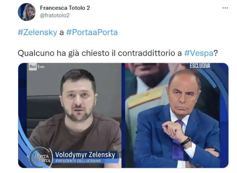 tweet su zelensky a porta a porta   1