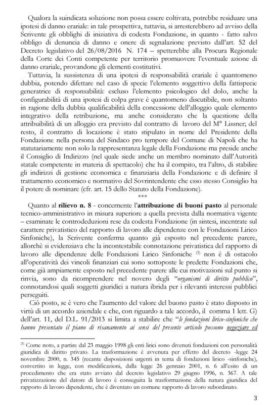 avvocatura dello stato risposta sulla verifica amministrativa al teatro san carlo di napoli