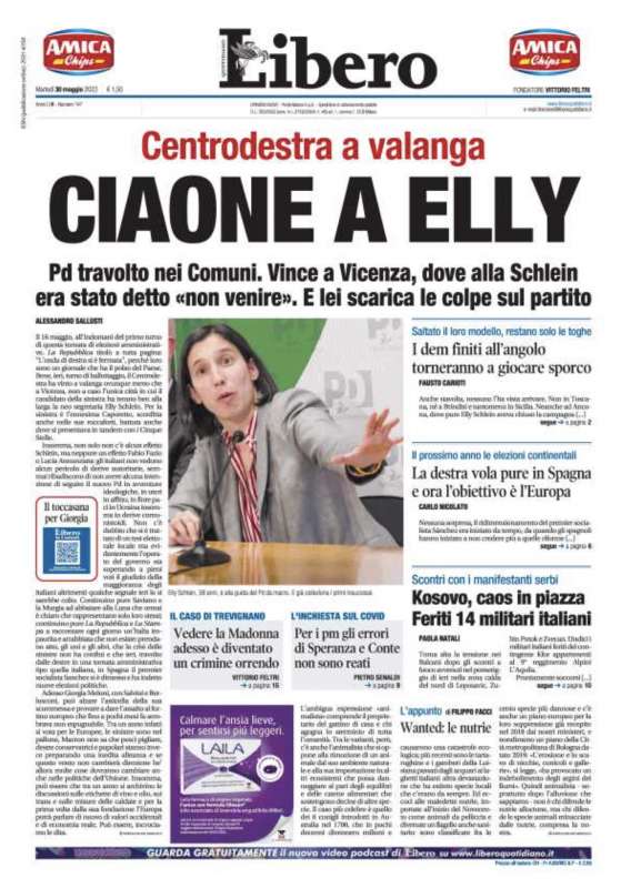 CIAONE A ELLY - PRIMA PAGINA DI LIBERO DEL 30 MAGGIO 2023