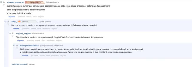 commenti su reddit alla presunta botfarm del corriere 6