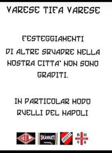 COMUNICATO TIFOSI VARESE CONTRO I FESTEGGIAMENTI DELLO SCUDETTO DEL NAPOLI