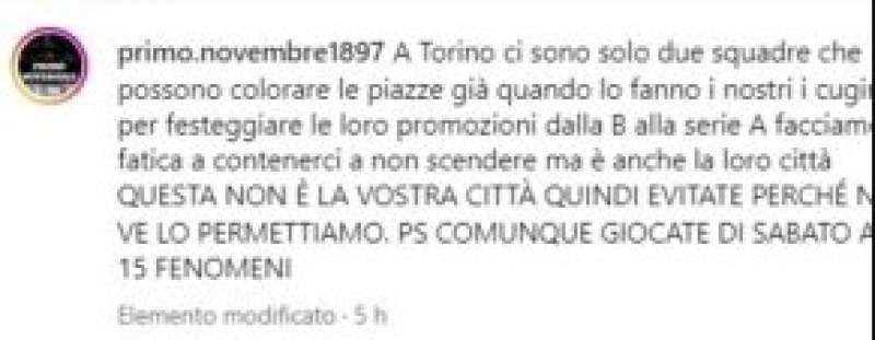 COMUNICATO ultras Primo Novembre 1897 CONTRO I FESTEGGIAMENTI DELLO SCUDETTO DEL NAPOLI