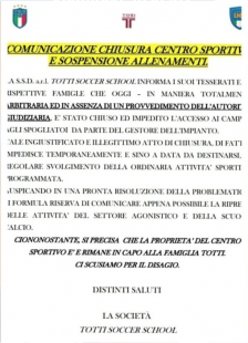 COMUNICAZIONE CHIUSURA CENTRO SPORTIVO LONGARINA