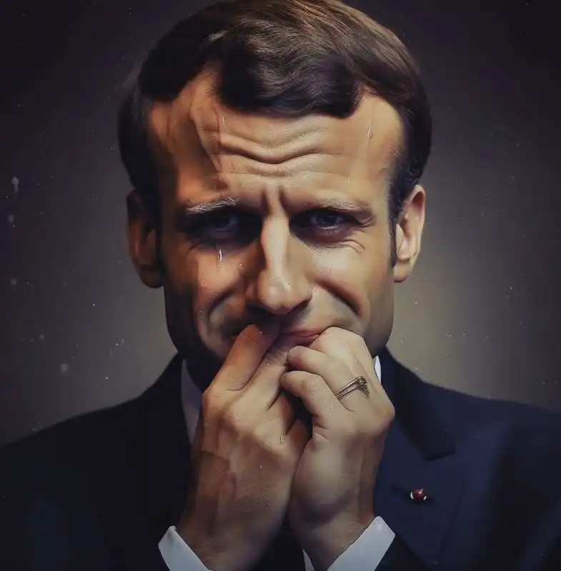 emmanuel macron piange   immagine creata con l intelligenza artificiale midjourney    1