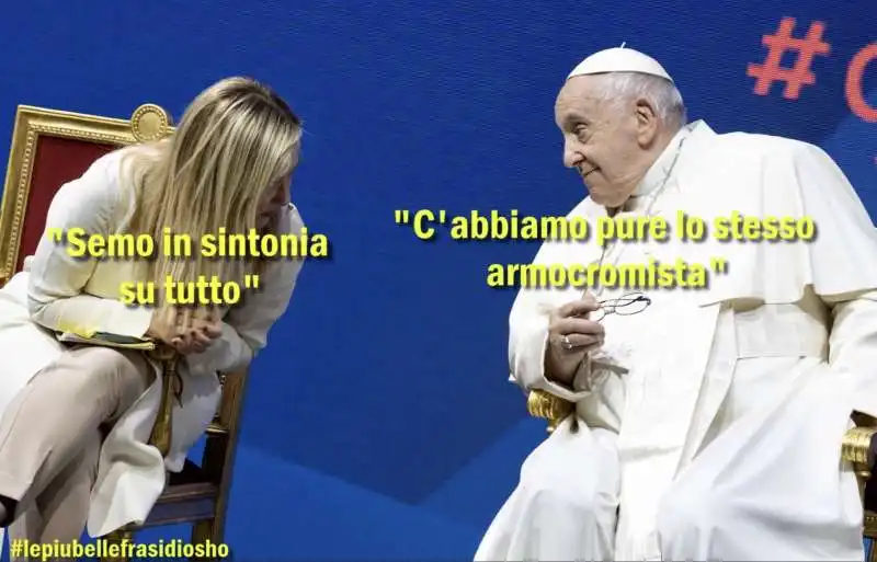 GIORGIA MELONI E PAPA FRANCESCO - MEME BY OSHO 