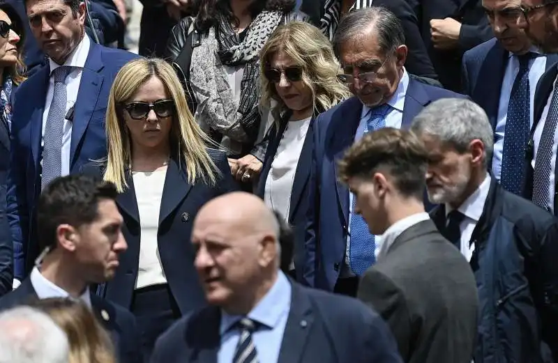 giorgia meloni patrizia scurti ignazio la russa   funerali andrea augello 