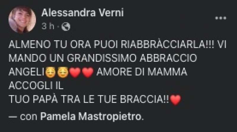 IL MESSAGGIO DI ALESSANDRA VERNI PER LA MORTE DI STEFANO MASTROPIETRO