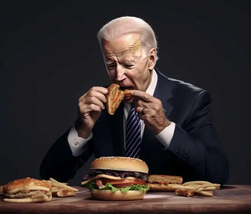 JOE BIDEN MANGIA SCHIFEZZE - IMMAGINE CREATA CON MIDJOURNEY