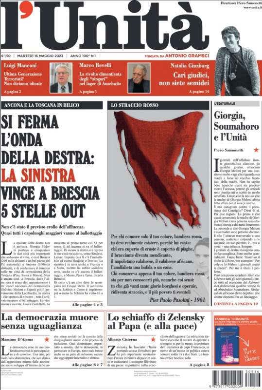 LA PRIMA PAGINA DELLA NUOVA UNITA DIRETTA DA PIERO SANSONETTI