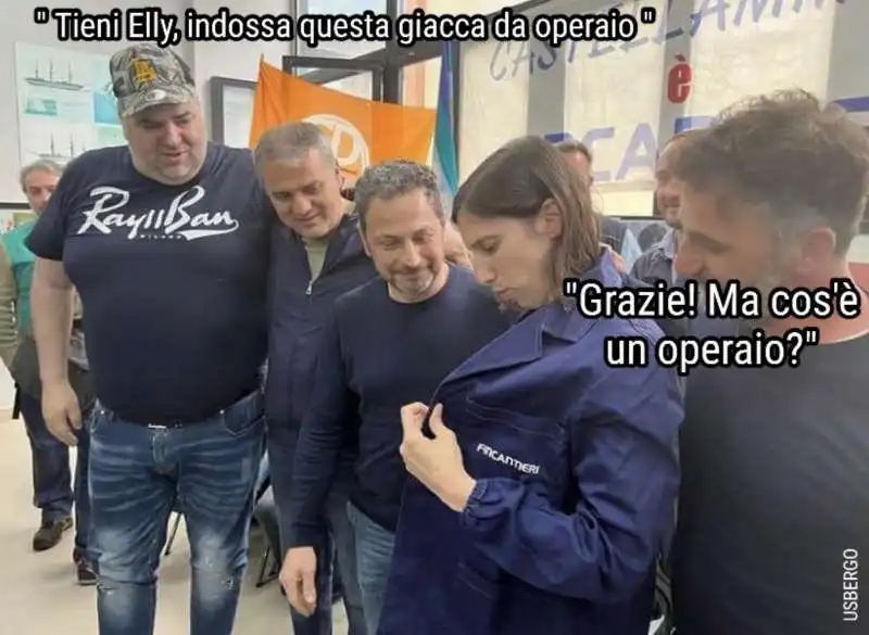 MEME SU ELLY SCHLEIN CON LA GIACCA DA OPERAIO 