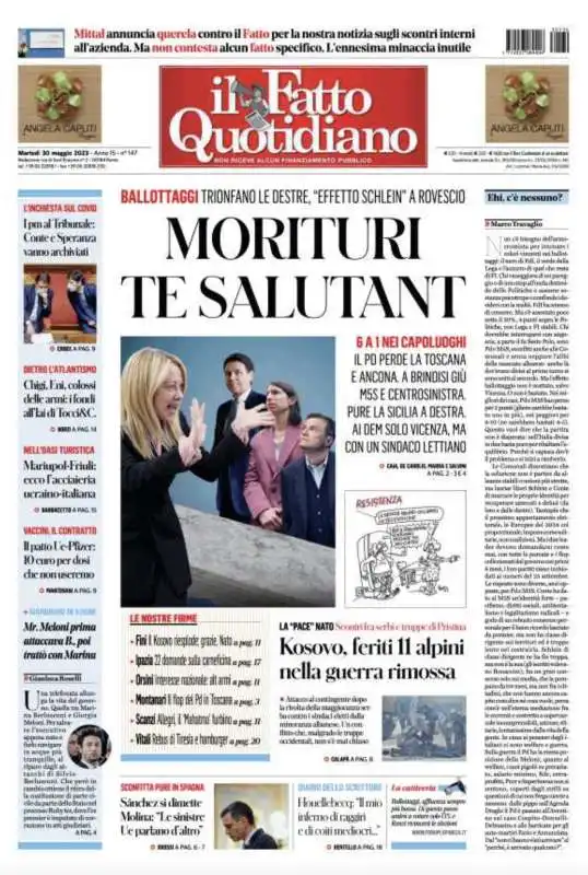 MORITURI TE SALUTANT - LA PRIMA PAGINA DEL FATTO DEL 30 MAGGIO 2023