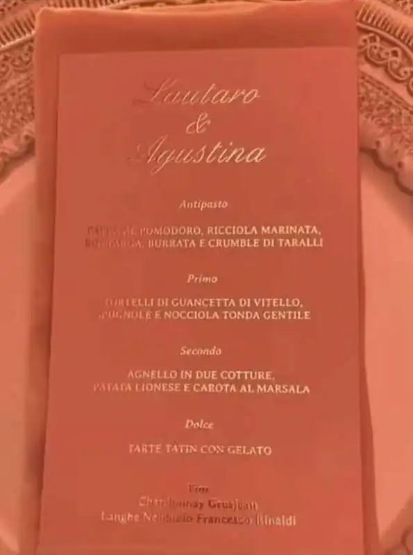 menu del matrimonio di lautaro martinez e agustina gandolfo 