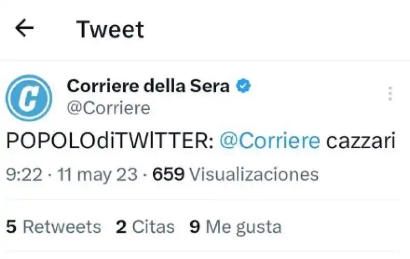 TWEET DI BOT PARTITI PER SBAGLIO DALL ACCOUNT UFFICIALE DEL CORRIERE