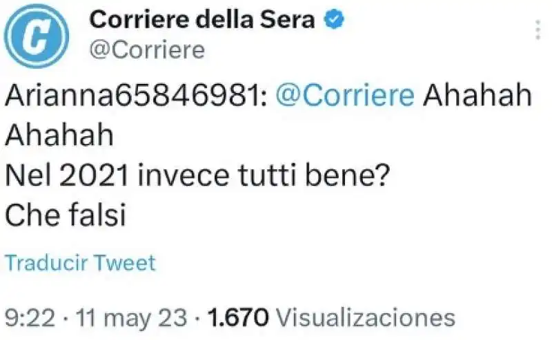 TWEET DI BOT PARTITI PER SBAGLIO DALL ACCOUNT UFFICIALE DEL CORRIERE