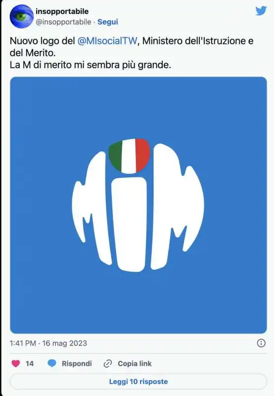 tweet sul nuovo logo del mim   ministero dell istruzione e del merito    14