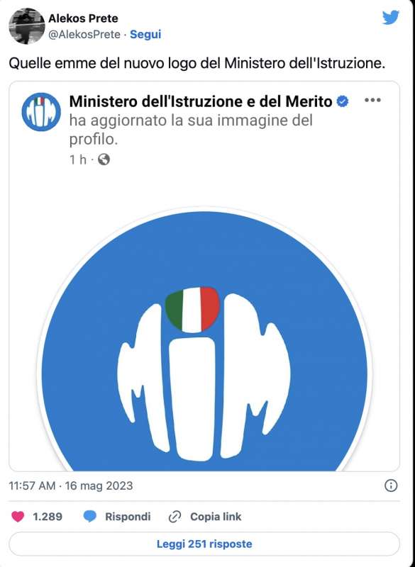 tweet sul nuovo logo del mim ministero dell istruzione e del merito 16