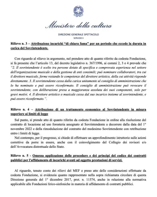 verifica amministrativa al san carlo di napoli   documento direzione generale spettacolo  