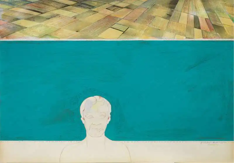 15.gli osservatori (maschera), 1983, tecnica mista su cartone, 71 x 101 cm