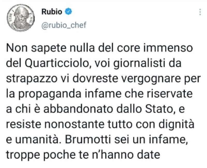 CHEF RUBIO CONTRO BRUMOTTI