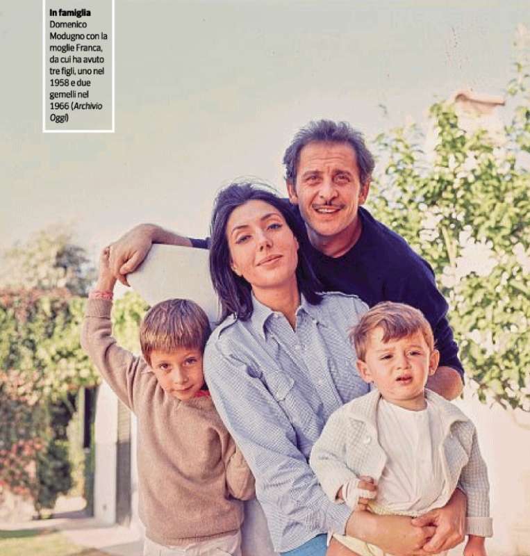 domenico modugno con la moglie franca e i figli