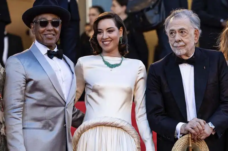 giancarlo esposito, aubrey plaza, francis ford coppola   cannes   red carpet megalopolis 