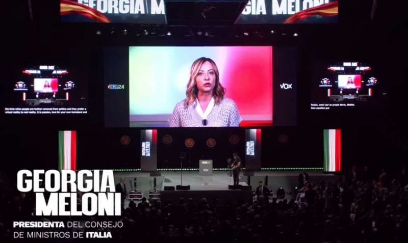 giorgia meloni in collegamento con viva24, la convention di vox a madrid2