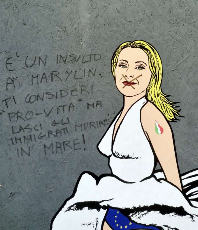 IL MURALE DI GIORGIA MELONI VANDALIZZATO