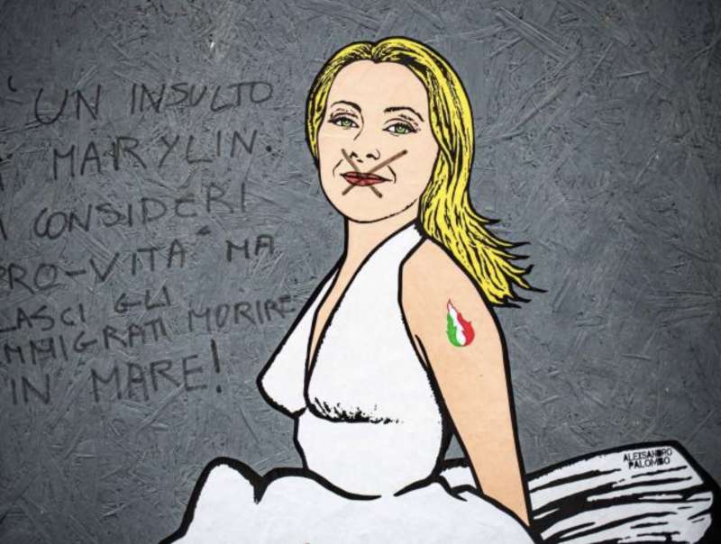 IL MURALE DI GIORGIA MELONI VANDALIZZATO