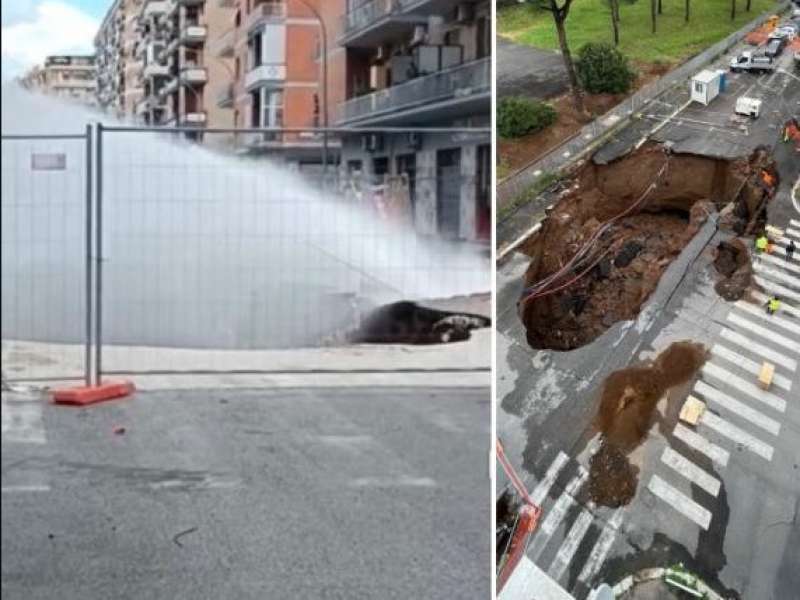 roma tubatura rotta nella strada dove si e aperta una voragine 1