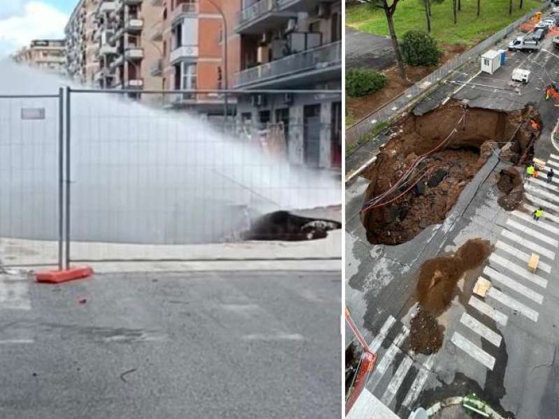 roma tubatura rotta nella strada dove si e aperta una voragine 5