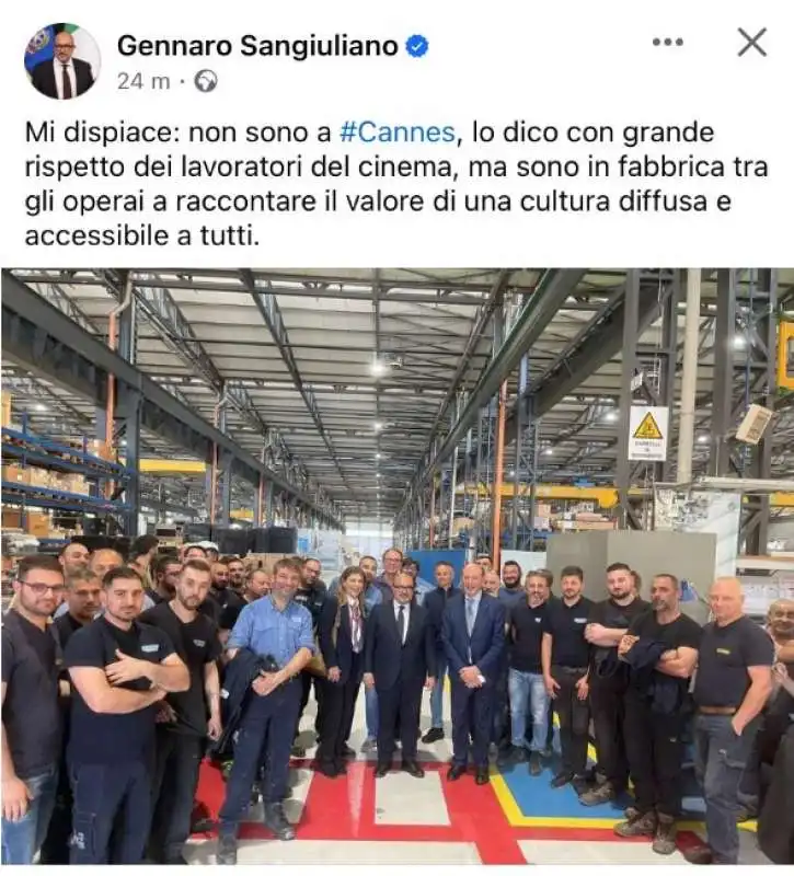 TWEET DI GENNARO SANGIULIANO IN FABBRICA 